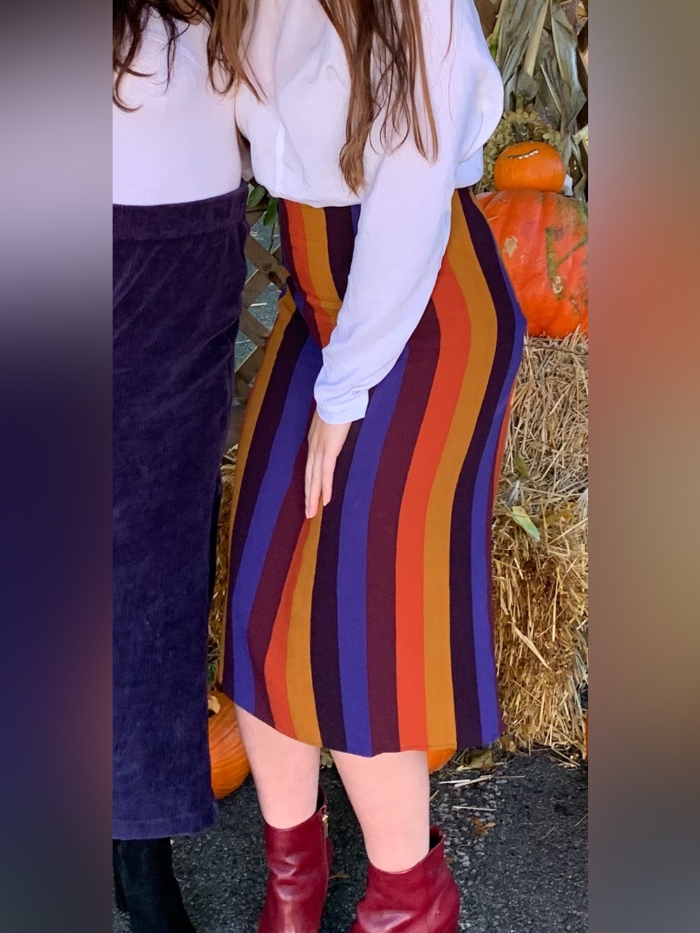 American Eagle Striped Midi Skirt - Burgundy, Orange, Navy, Mustard